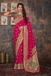 *Розовое и цвета фуксии шёлковое жаккардовое оригинальное красивое индийское сари