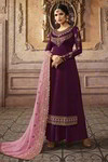 *Фиолетовое нарядное платье / костюм из креп-жоржета, украшенное вышивкой