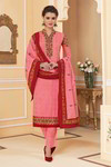 Розовый индийский костюм из креп-жоржета, с длинными рукавами, украшенный вышивкой