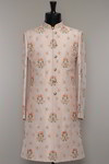 *Розовый индийский свадебный мужской костюм / шервани из шёлка-сырца, украшенный скрученной шёлковой нитью с пайетками, перламутровыми бусинками