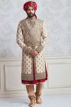 Национальный индийский свадебный мужской костюм / шервани, украшенный вышивкой с люрексом, перламутровыми бусинками и стразами