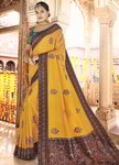 *Жёлтое шикарное вечернее индийское сари из парчи и шёлка, украшенное вышивкой люрексом