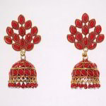*Бордовые, золотые и красные индийские серьги со стразами