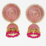 *Золотые и розовые индийские серьги с перламутровыми бусинками