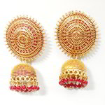 *Бордовые, золотые и красные индийские серьги с перламутровыми бусинками