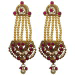 *Бордовые, золотые и красные латунные индийские серьги с перламутровыми бусинками