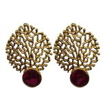 *Бордовые, золотые и красные латунные индийские серьги с перламутровыми бусинками