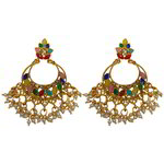 *Разноцветные и золотые латунные индийские серьги с перламутровыми бусинками