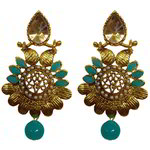 *Золотые и синие латунные индийские серьги с перламутровыми бусинками