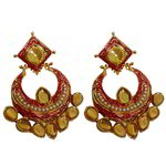 *Бордовые, золотые и красные латунные индийские серьги с перламутровыми бусинками