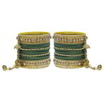 *Зелёный и золотой латунный индийский браслет со стразами, бисером, перламутровыми бусинками