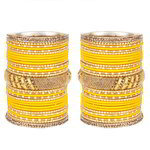 *Жёлтый и золотой латунный индийский браслет со стразами, перламутровыми бусинками