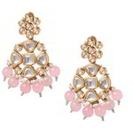 *Золотые и розовые индийские серьги с искусственными камнями