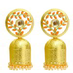 *Зелёные и золотые латунные индийские серьги с перламутровыми бусинками