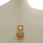 *Молочное и золотое латунное индийское украшение на голову (манг-тика) с перламутровыми бусинками