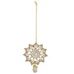 *Молочное и золотое латунное индийское украшение на голову (манг-тика) с искусственными камнями