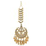 *Молочное и золотое латунное индийское украшение на голову (манг-тика) с искусственными камнями