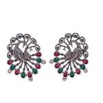 *Бордовые, серебристые, золотые и красные латунные индийские серьги с бисером