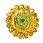 *Зелёное и золотое латунное женское индийское кольцо с искусственными камнями