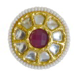 *Молочное и золотое латунное женское индийское кольцо с искусственными камнями