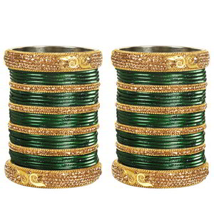 Зелёный и золотой индийский браслет со стразами, перламутровыми бусинками