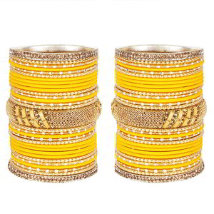 Жёлтый и золотой латунный индийский браслет со стразами, перламутровыми бусинками