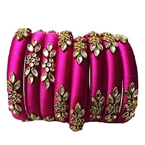 Розовый индийский браслет с искусственными камнями