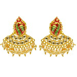 Разноцветные и золотые латунные индийские серьги с искусственными камнями