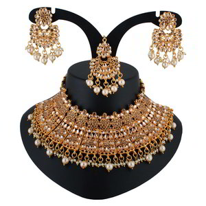 Бежевое, коричневое и золотое индийское украшение на шею со стразами, искусственными камнями