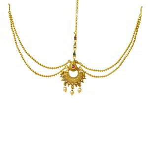 Молочное и золотое индийское украшение на голову (манг-тика) из латуни с перламутровыми бусинками