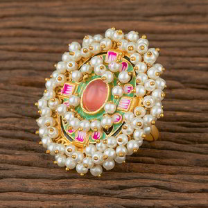 Зелёное и золотое латунное женское индийское кольцо с искусственными камнями