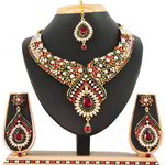 *Бордовое и золотое медное индийское украшение на шею со стразами