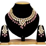 *Золотое и розовое индийское украшение на шею со стразами, перламутровыми бусинками