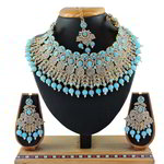 *Золотое и синее индийское украшение на шею со стразами, перламутровыми бусинками