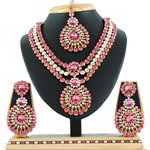 *Золотое и розовое медное индийское украшение на шею со стразами