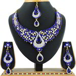 *Золотое и синее индийское украшение на шею из меди со стразами