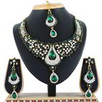 *Цвета меди, зелёное и золотое медное индийское украшение на шею со стразами