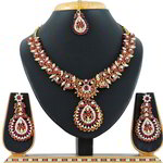 *Бордовое, золотое и красное медное индийское украшение на шею со стразами