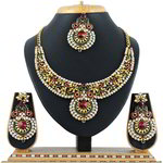 *Бордовое, золотое и красное медное индийское украшение на шею со стразами