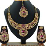 *Золотое и розовое медное индийское украшение на шею со стразами