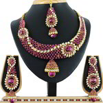 *Золотое и розовое медное индийское украшение на шею со стразами