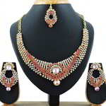 *Золотое и розовое медное индийское украшение на шею со стразами