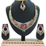 *Золотое и розовое медное индийское украшение на шею со стразами