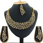 *Чёрное, золотое и серое медное индийское украшение на шею со стразами