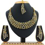 *Зелёное и золотое индийское украшение на шею из меди со стразами