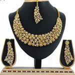 *Цвета меди, зелёное и золотое индийское украшение на шею из меди со стразами