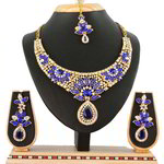 *Золотое и синее индийское украшение на шею из меди со стразами