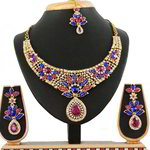 *Цвета меди, золотое и синее индийское украшение на шею из меди со стразами