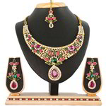 *Золотое и розовое медное индийское украшение на шею со стразами