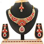 *Бордовое, золотое и красное индийское украшение на шею из меди со стразами